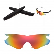 New Walleva Fire Red Replacement Lenses + Black Earsocks For Oakley M Frame Heater Sunglasses